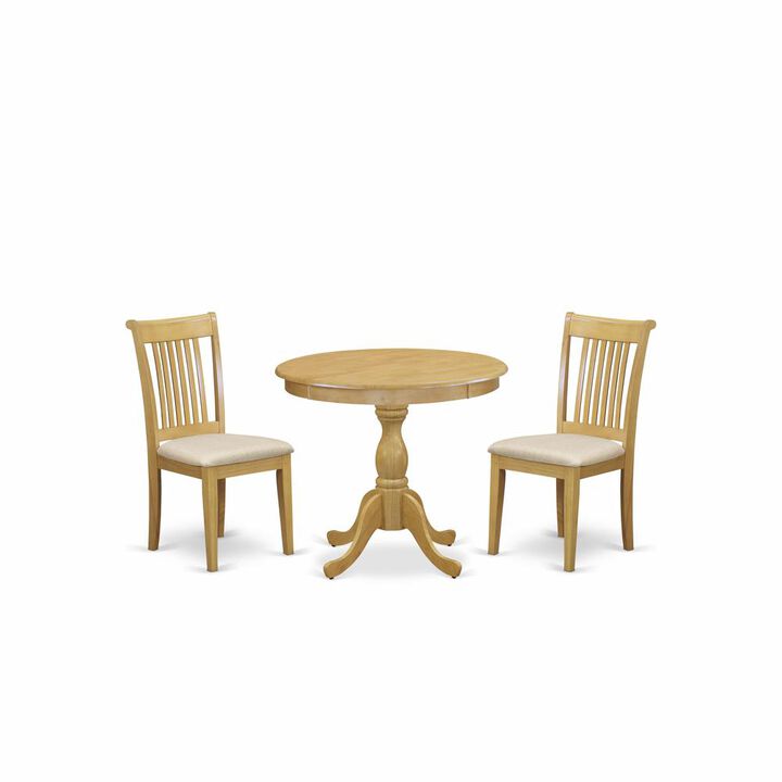 AMPO3-OAK-C 3 Piece Dining Table Set - 1 Modern Dining Table and 2 Oak Dining Room Chair - Oak Finish
