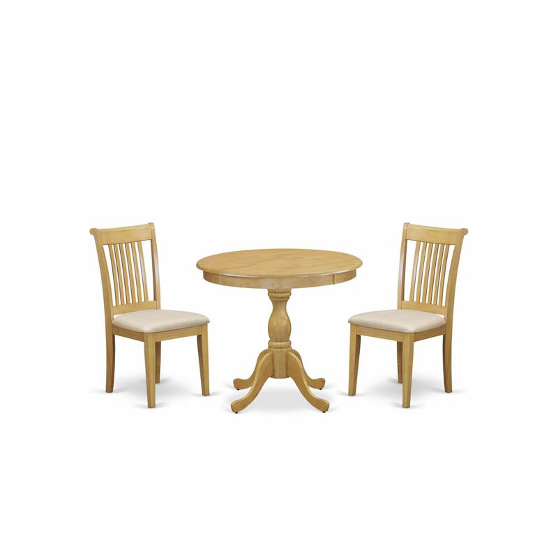 AMPO3-OAK-C 3 Piece Dining Table Set - 1 Modern Dining Table and 2 Oak Dining Room Chair - Oak Finish