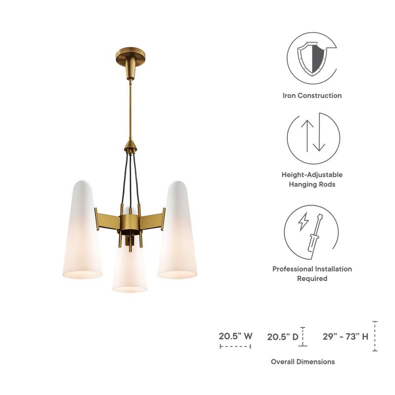 Modway Beacon 3-Light Pendant Light in Opal Satin Brass, Brown, 20.5 x 20.5 x 73 image number 7