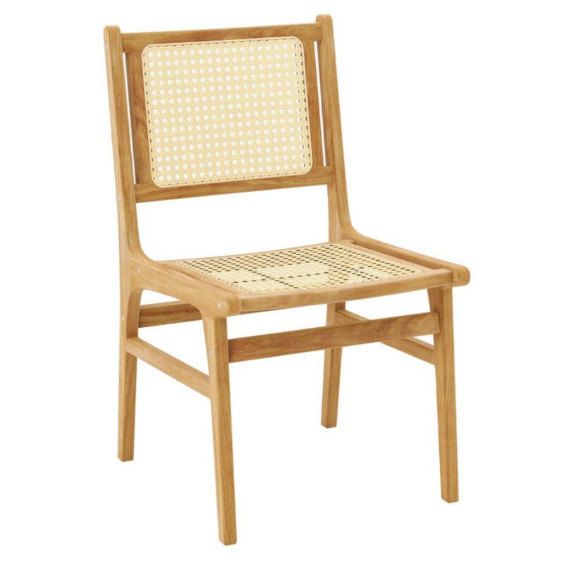 Hivvago Rattan Dining Chair with Natural Cane Woven Backrest and Teak Wood Frame