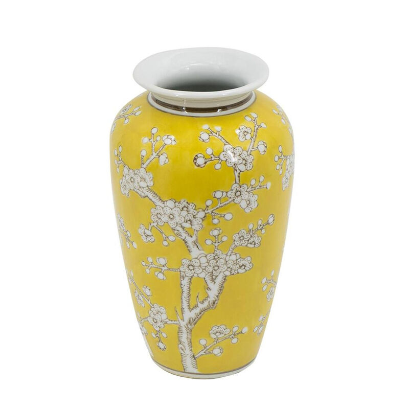 HomeRoots 11" White And Yellow Floral Porcelain Urn Table Vase image number 3