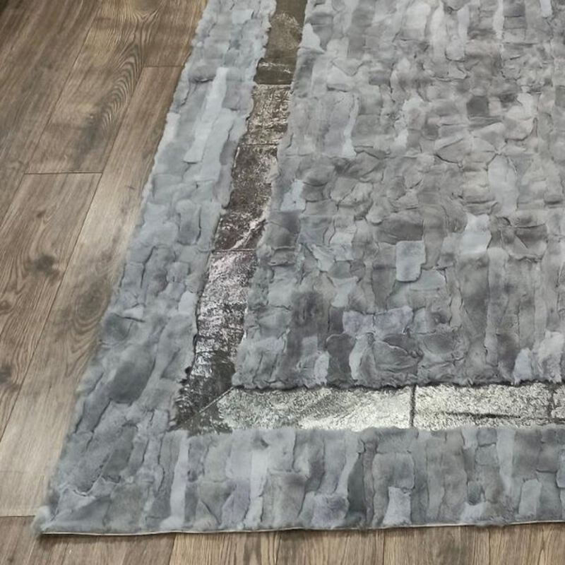Gray Rabbit Fur Rug with Shiny Border, Soft Rex Rabbit Carpet, Custom Size Rectangular Area Rug, Luxury Fur Living Room Rug image number 3