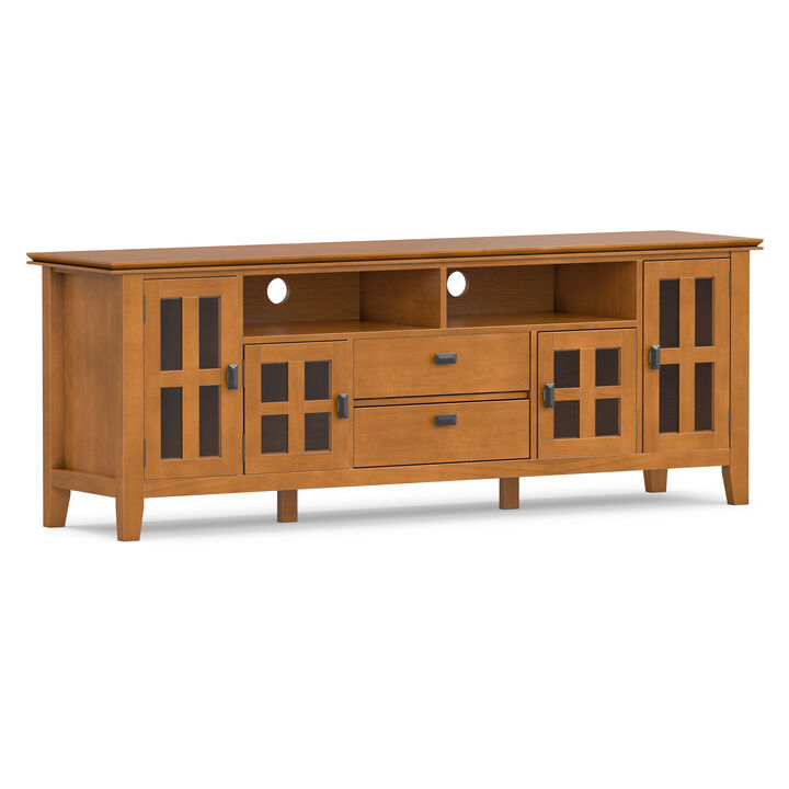 Artisan SOLID WOOD 72 inch Wide Transitional TV Media Stand in Honey Brown For TVs up to 80 inches