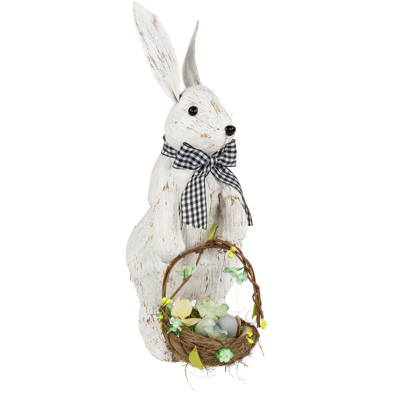 Rustic Rabbit with Easter Basket Standing Figure - 14" - Brushed White
