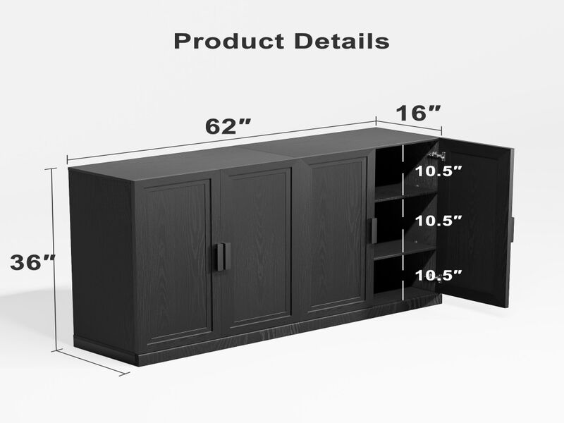 2-Piece Modern Minimalist Wicker Door Wood Grain Edge Cabinet, Multifunctional Storage with 3 Layers of Shelves