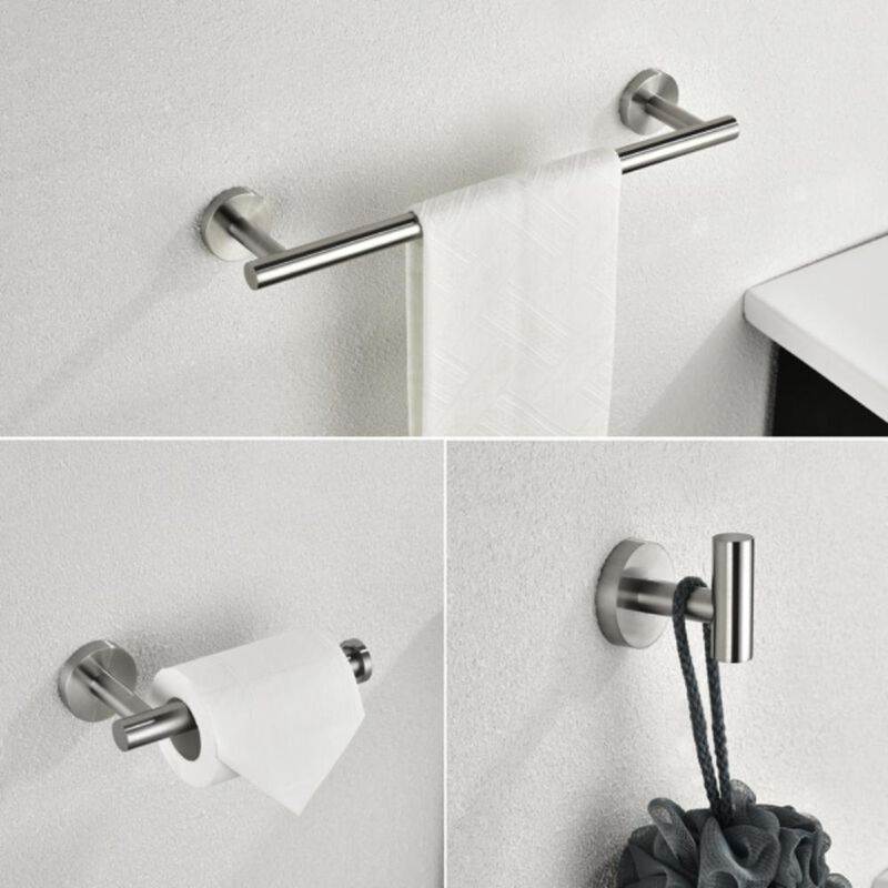 3-Piece Bathroom Hardware Set Towel Bar, Toilet Paper Holder & Towel Ring