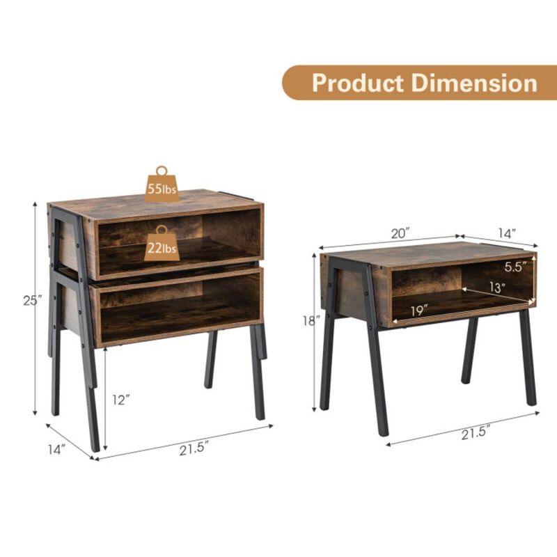Hivvago 1 Piece Stackable Night Stand Shelf Accent Table with Metal Frame