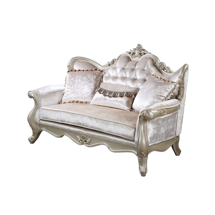 Kerra Loveseat with Accent Pillow, Classic Beige Fleur De Lis 72 Inch