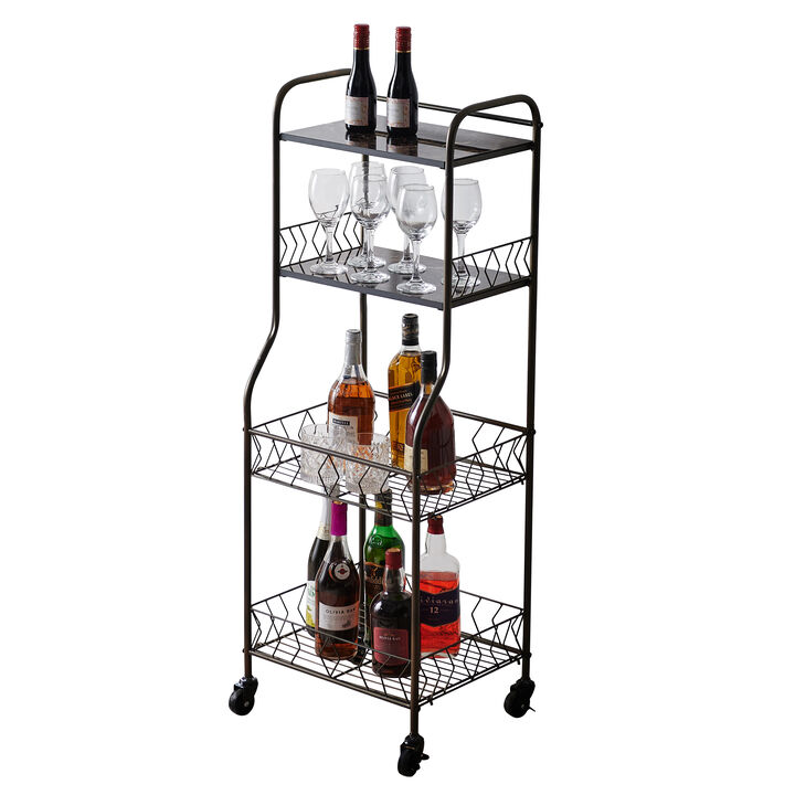Kings Brand Furniture - 4 Tier Kitchen Bakers Rack, Microwave Oven Stand, Serving Bar Rolling Utility Cart with Storage Shelves