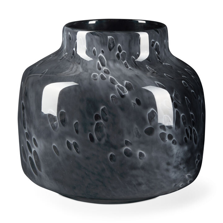 HomeRoots 9" Black Mottled Round Glass Table Vase
