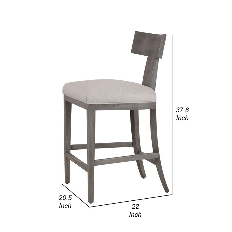 Cid Sten 27 Inch Counter Height Chair, T Shape Back, Soft Beige Linen, Gray - Benzara