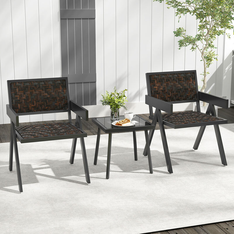 3-Piece PE Wicker Outdoor Seating Set with Quick-Dry Cushions for Patio or Balcony
