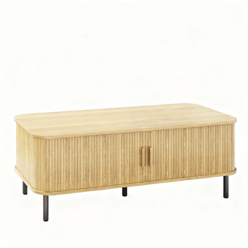 Mid-Century Coffee Table with Sliding Tambour Door & Hidden Storage image number 0