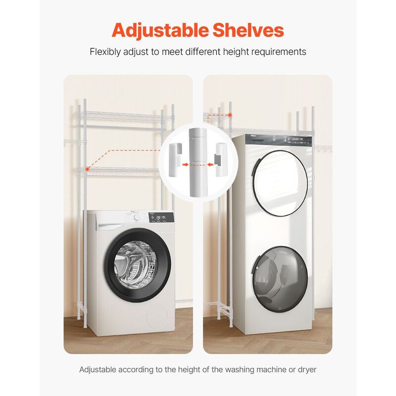 Laundry Room Storage Rack Over Washer Dryer with Hanging Rod and Hooks image number 4