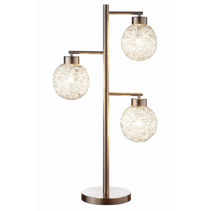 Fern 31 Inch Table Lamp with 3 Orb Shades, Metal, Sand Chrome Finish-Benzara