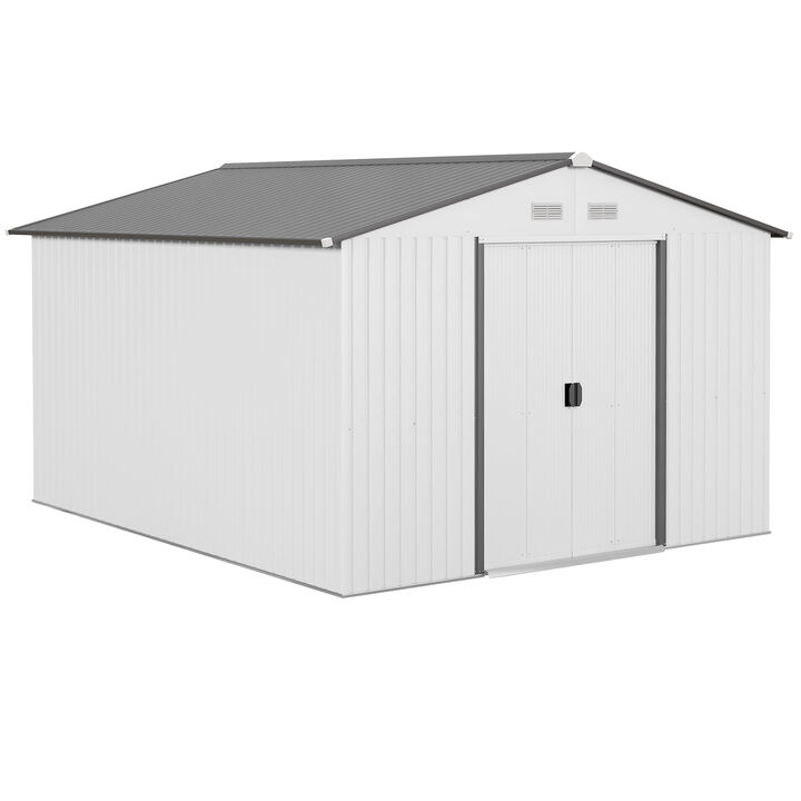 Outsunny 9' x 6' Outdoor Storage Shed, Garden Tool House with Foundation, 4 Vents and 2 Easy Sliding Doors for Backyard, Patio, Garage, Lawn, Gray