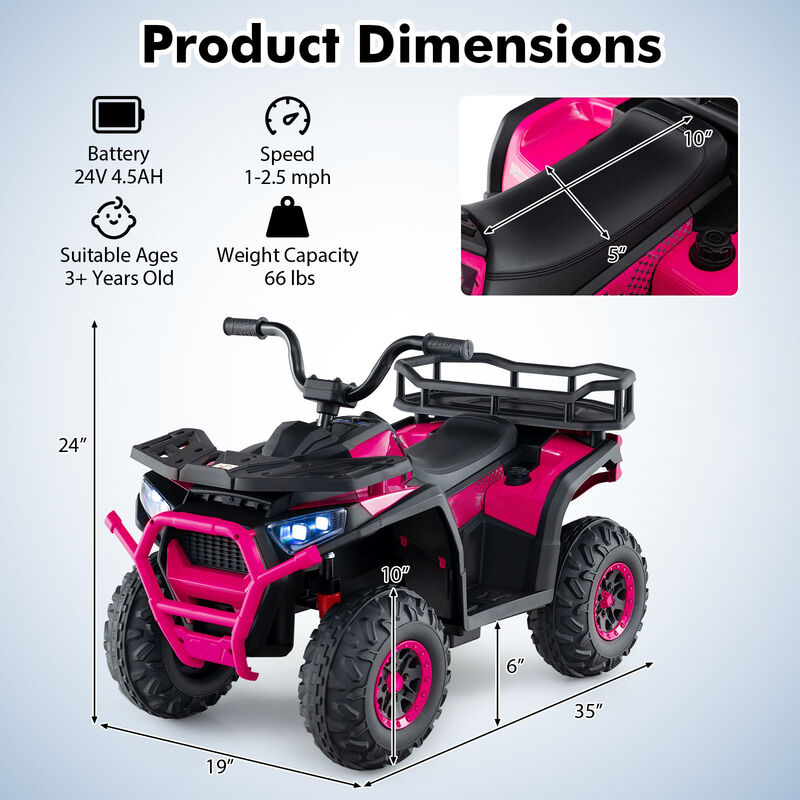 24V Kids Ride-On ATV Quad with LED Lights, Sound Effects and Electric Motor image number 2
