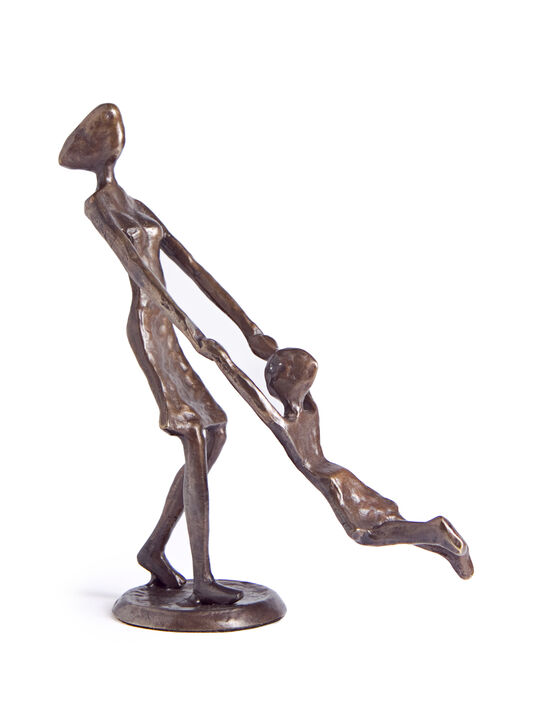 Mother Playing and Swinging Child Cast Bronze Sculpture Figurine