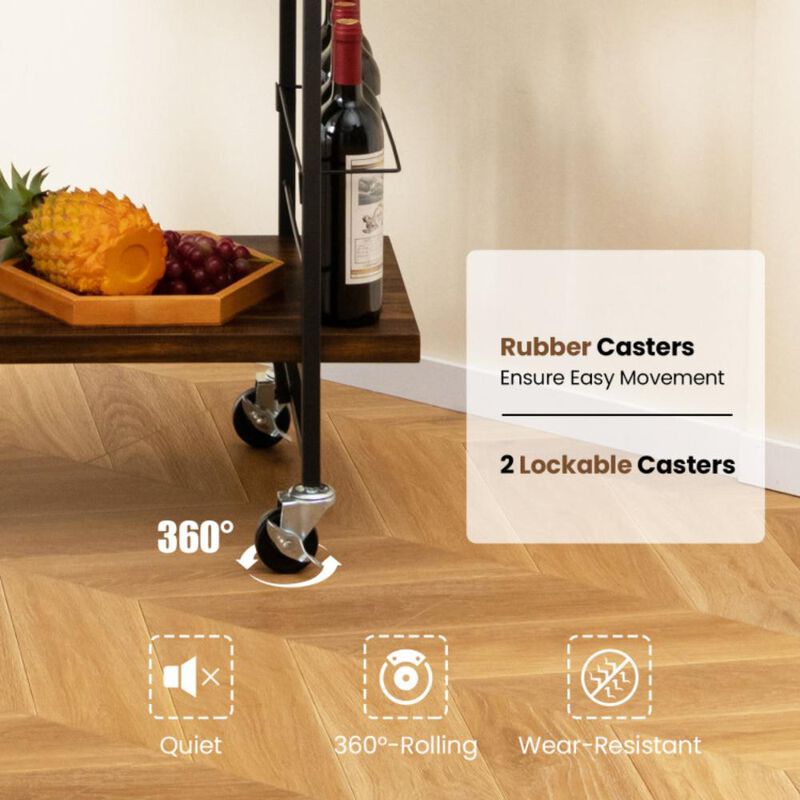 Hivvago 2-Tier Home Bar Cart with Lockable Wheels and Heavy-Duty Metal Frame