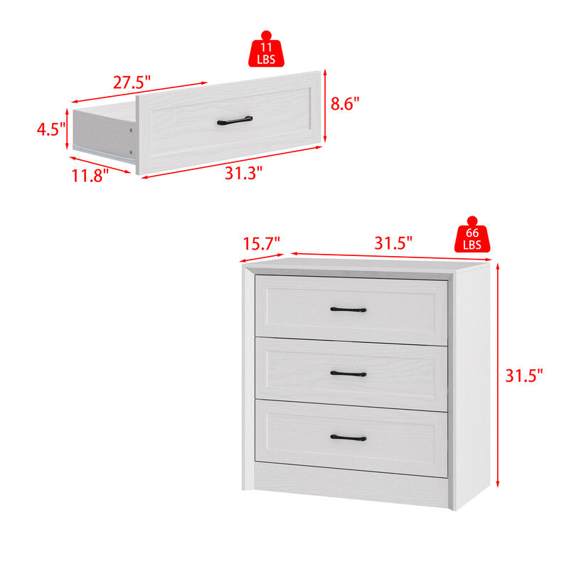FUFU&GAGA Modern Wooden 3-Drawer Nightstand with Black Straight Pulls and Smooth Surface , (31.5 in. W x 15.7 in. D x 31.5 in. H), White