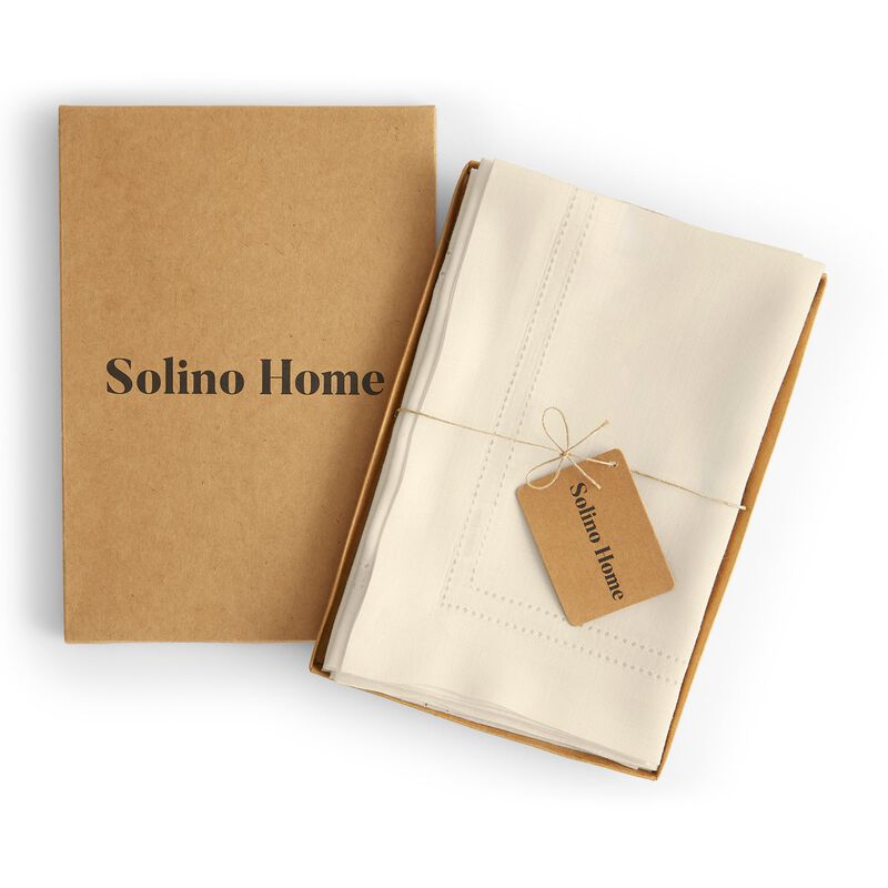 Solino Home Linen Double Hemstitch 100% Linen Dinner Napkins &ndash; Set of 4, 20 x 20 in, Machine Washable, Holiday and Everyday Dining