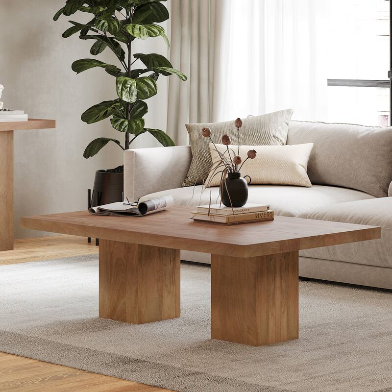 Jofran Modern Rustic 54 Solid Wood Double Pedestal Coffee Table