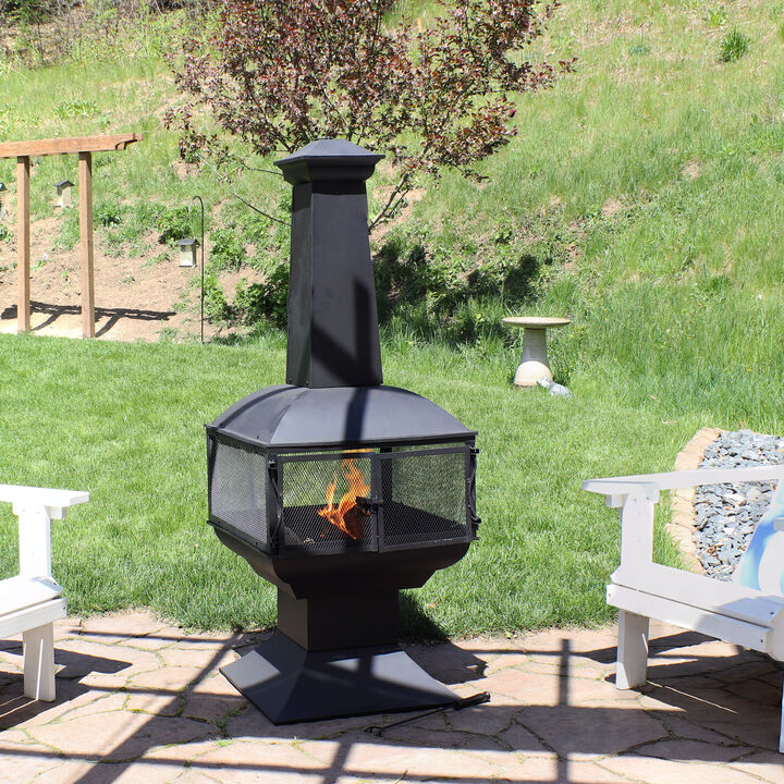 Sunnydaze Steel Wood Burning 360-View Chiminea with Log Grate/Poker - 57 in