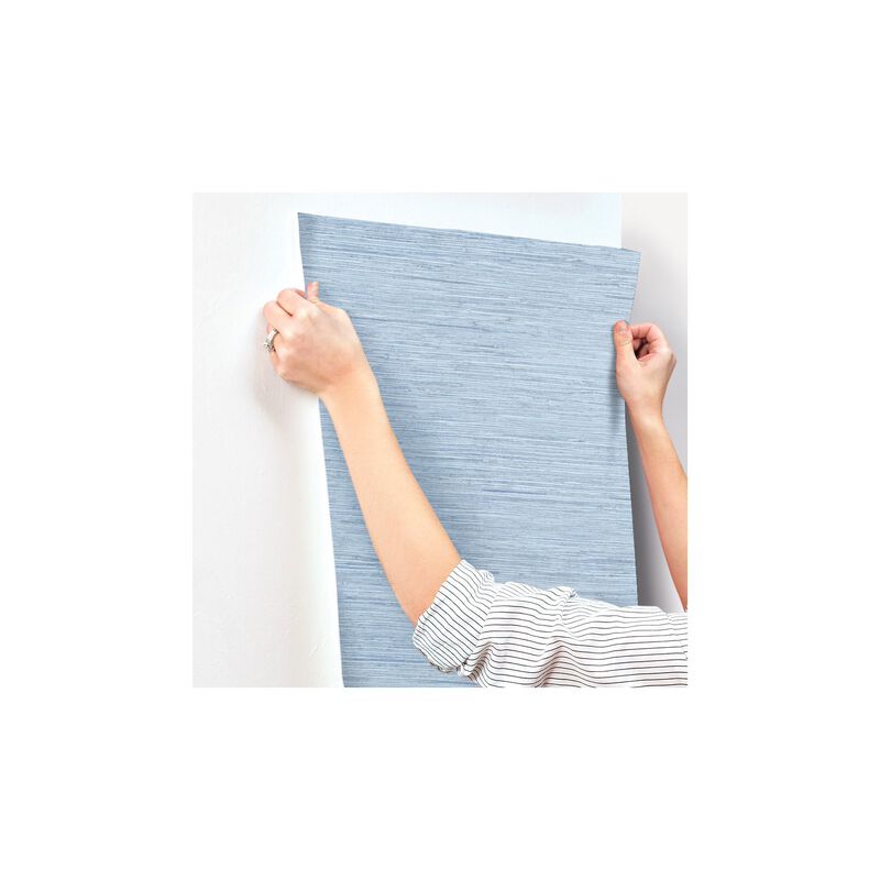 Horizontal Grasscloth Light Blue Wallpaper (Double Roll) image number 7