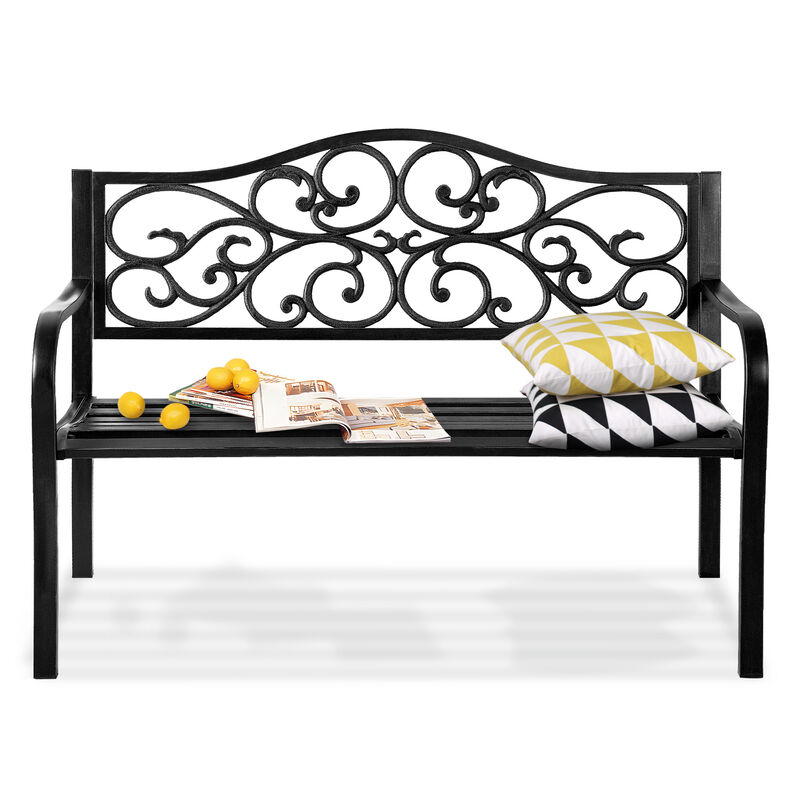 50in Waterproof Iron Garden Patio Outdoor Bench