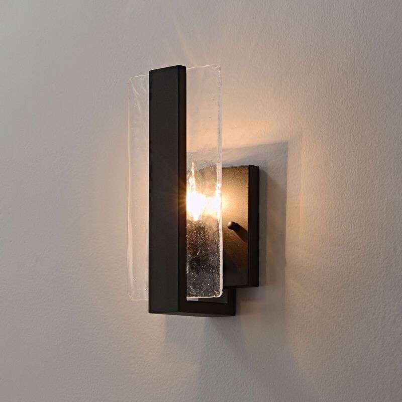 Maya Single Light Matte Black Clear Glass Panel Wall Sconce - 6" W x 11.8" H x 4.5" D image number 1