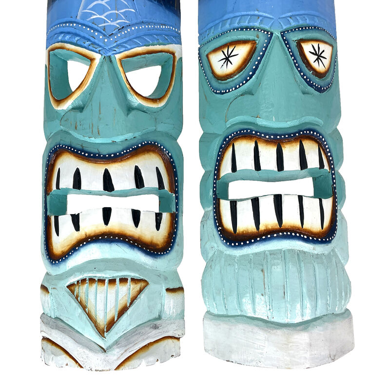 Set of 2 - 20" Blue & Green Tiki Masks Wood Wall Decor Indoor/Outdoor Accent image number 3