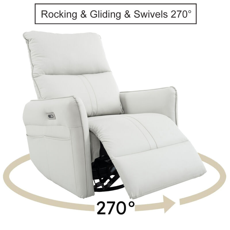 270° Power Swivel Rocker Recliner Chair, Electric Glider Reclining Sofa with USB Ports, Power Swivel Glider, Rocking Chair Nursery Recliners for Living Room Bedroom(Light Gray)