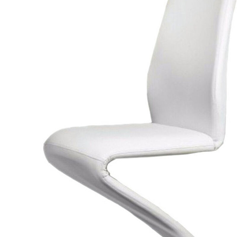 Leatherette Side Chair with U Shaped Metal Base, Set of 2, White and Chrome-Benzara