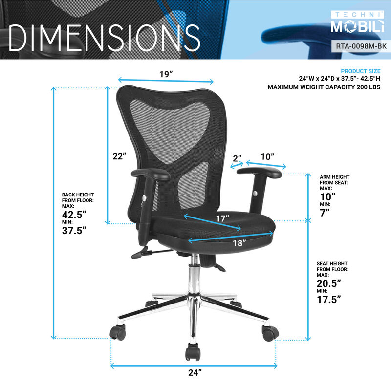 Streamdale High Back Mesh Office Chair With Chrome Base, Black image number 3