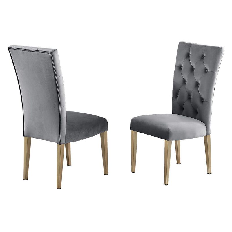 Tyrion Gray Tufted Velvet Side Chairs in Brushed Gold (Set of 2)