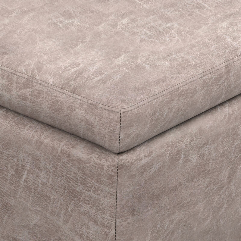 Avalon 48 inch Wide Contemporary Rectangle Storage Ottoman Bench in Distressed Grey Taupe Vegan Faux Leather, Assembled image number 8