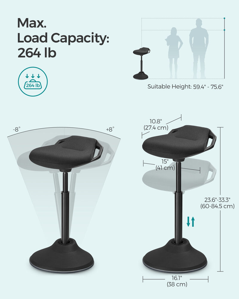 Ergonomic Standing Stool with Adjustable Height (24.8"-34.6") - Swivel Chair with Anti-Slip Pad