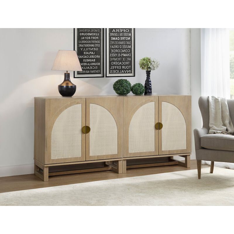 31" Wide 2-Door Accent Cabinet Natural Oak Wood Finish Boho Modern Sideboard image number 7