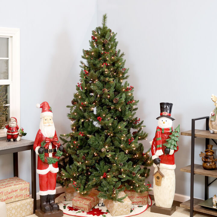 Sunnydaze Merry Berries Indoor/Outdoor Pre-Lit Faux Christmas Tree - 7 ft
