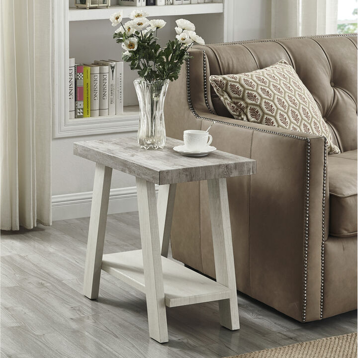 Streamdale Two-Tone Wood Shelf Side Table in Weathered Gray and Beige