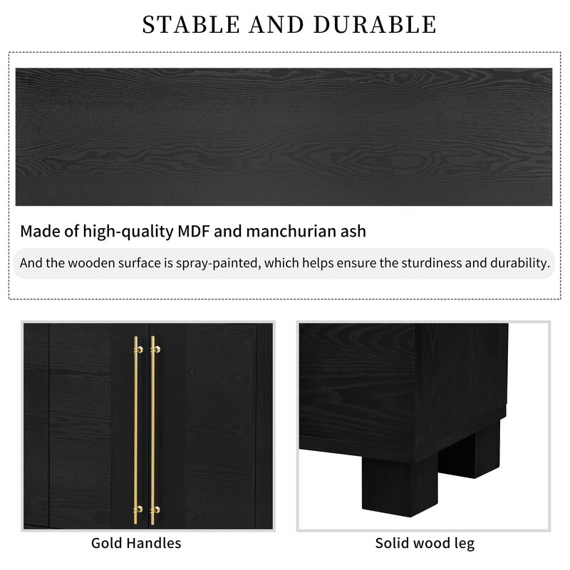 Whisen Classic Style Wood Sideboard Buffet Cabinet with Adjustable Shelves and Gold Handles - Antique Navy