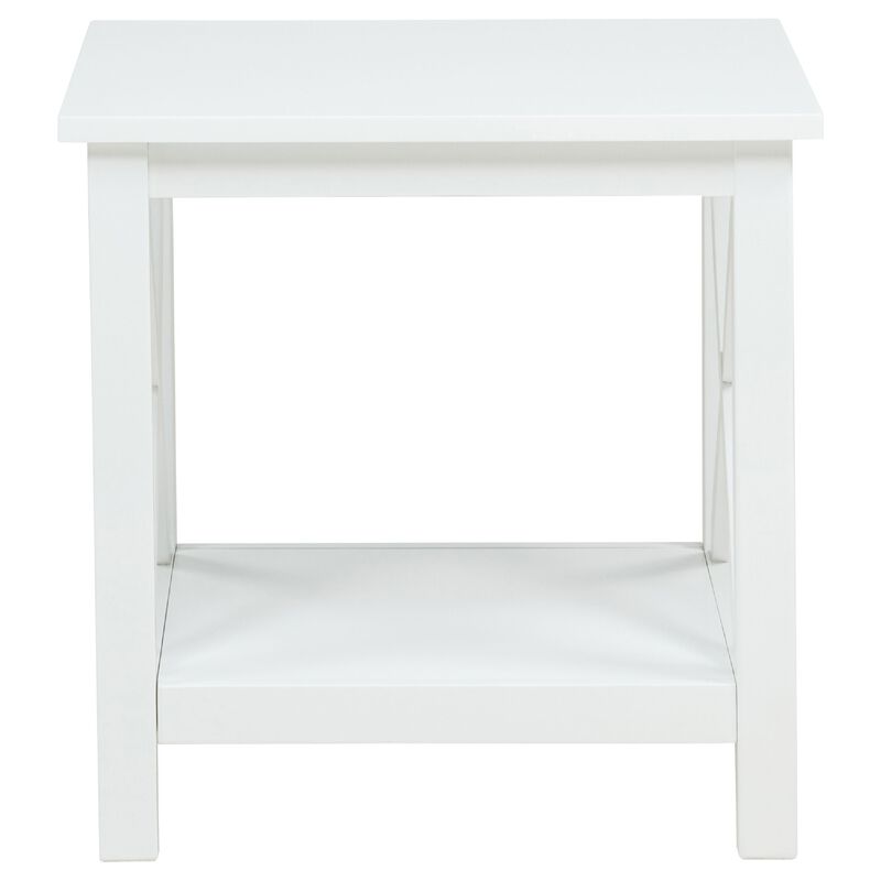 Yuzie Side End Table with Open Shelf, X-Side Frame, White Wood 20 Inch image number 2