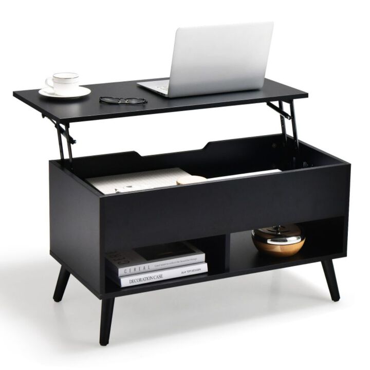 Lift Top Coffee Table with Hidden Compartment and 2 Storage Shelves