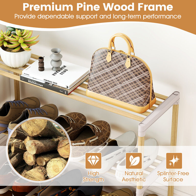 Solid Wood 3-Tier Shoe Rack with Slatted Shelves for Entryway or Home-Natural image number 5