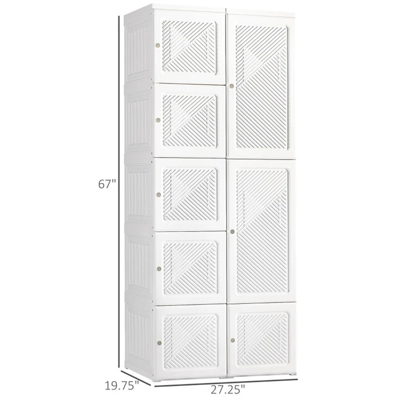 Portable Folding Wardrobe Storage Cabinet - 6 Compartments White Clothes Organizer for Entryway image number 3