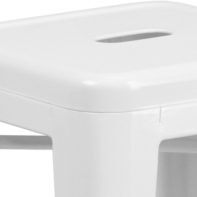 Flash Furniture Kai Commercial Grade 24" High Backless White Metal Indoor-Outdoor Counter Height Stool with Square Seat image number 4