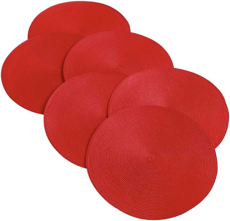 Set of 6 Red Round Indoor Braided Table Place mats 14.75”