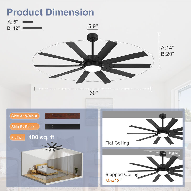 Breezary 60 Inch LED Ceiling Fan with Remote, 10 Plywood Blades, DC Motor, Timer image number 7