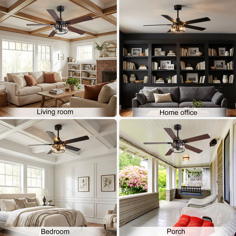 Breezary 52" Crystal Ceiling Fan with Lights, 2-Light E26 Base, DC Motor, 6-Speed Remote, Reversible Grain Blades, Quiet image number 7