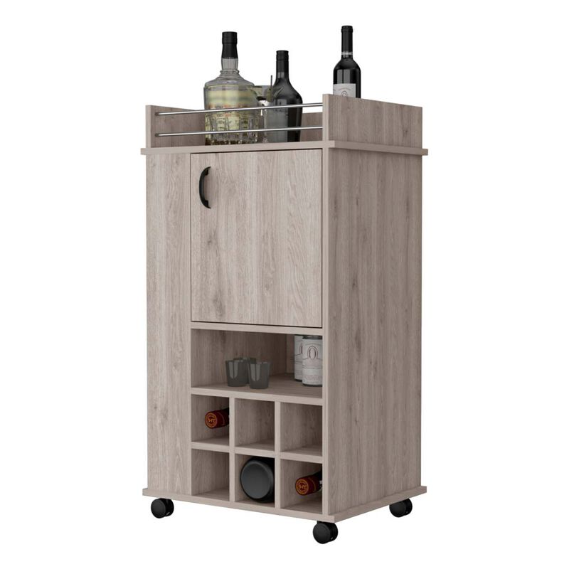 Allandale 1-Door Bar Cart with Wine Rack and Casters Light Gray